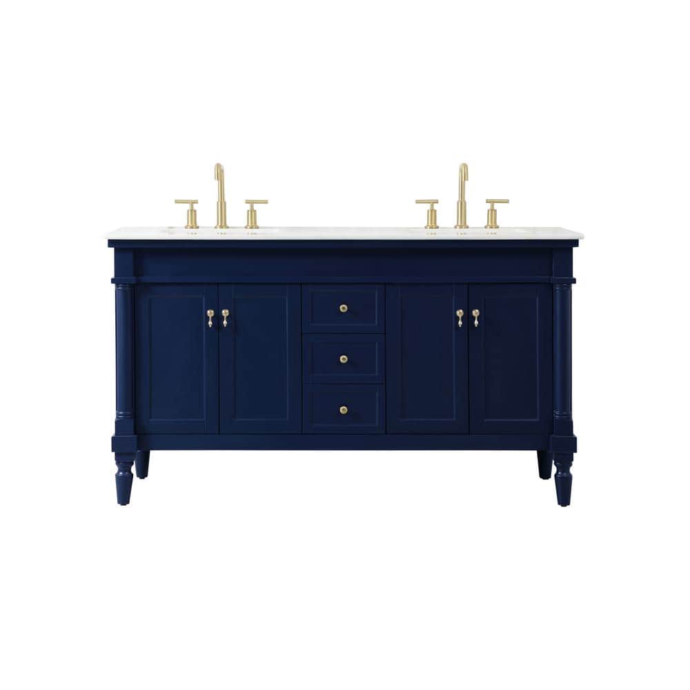 Timeless Home 60 in. W Double Bath Vanity in Blue with Marble Vanity Top in