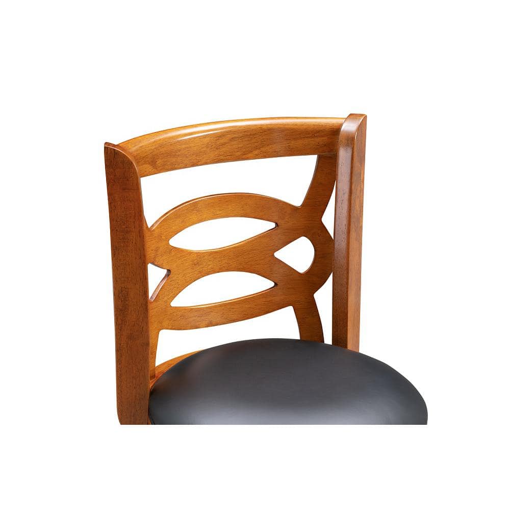 Walnut Brown 24" Swivel Leatherette Counter Stool with Interlocking Backrest