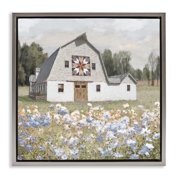 Stupell Industries Meadow View & Barn by Amber Sterling Gray Floater Frame Nature Graphic Art Print 25 in. x 25 in.
