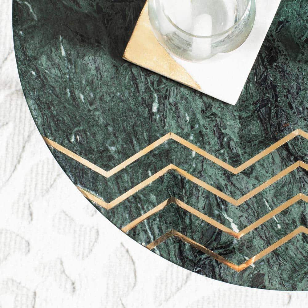 Aurelia 18" Transitional Round Stone Top End Table in Green & Gold