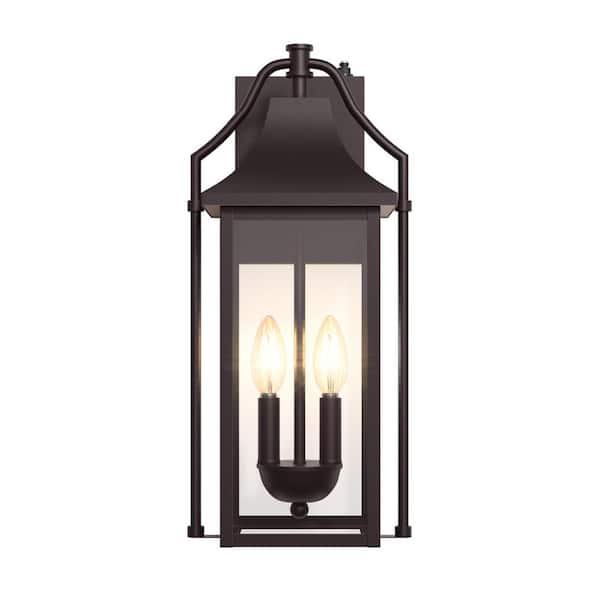 Hawaii 18 in. H 2-Bulb Oil-Rubbed Bronze Hardwired Outdoor Wall Lantern Sconce with Dusk to Dawn