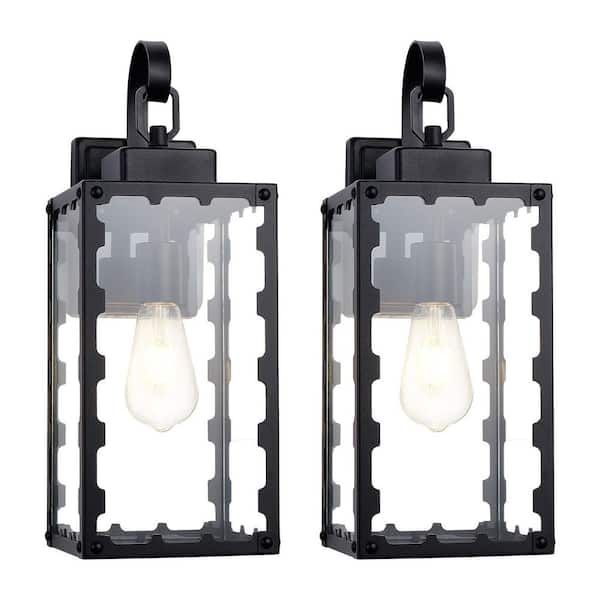 7.5 in. 1-Light Black Outdoor Weather Resistant Wall Lantern with Clear Glass,Wateproof Wall Scones for Porch/Driveway