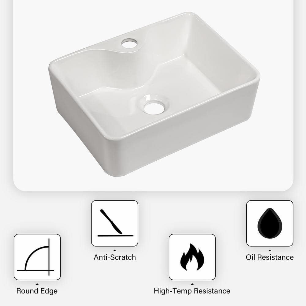 16" x 12" White Ceramic Rectangular Bathroom Vessel Sink