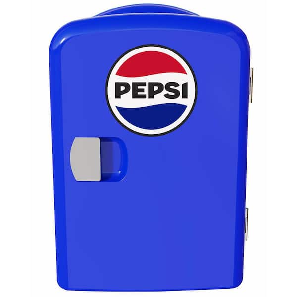 6.85 in. 0.15 cu. ft., 6 Can, Retro Mini Refrigerator Pepsi Theme Beverage Cooler in Blue Without Freezer