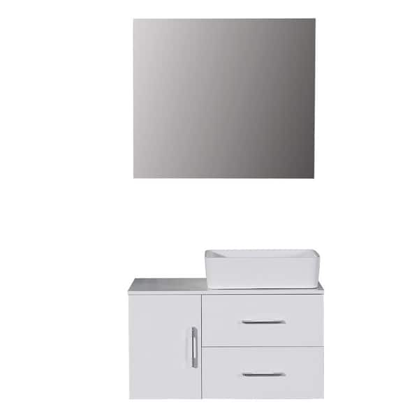 Mediterraneo Capri 32 in. W x 18.9 in. D x 17.72 in. H Bath Vanity in White PVC with White Vitreous China Vessel and Mirror