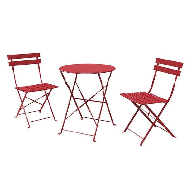 Red 3-Piece Metal Outdoor Bistroor Set