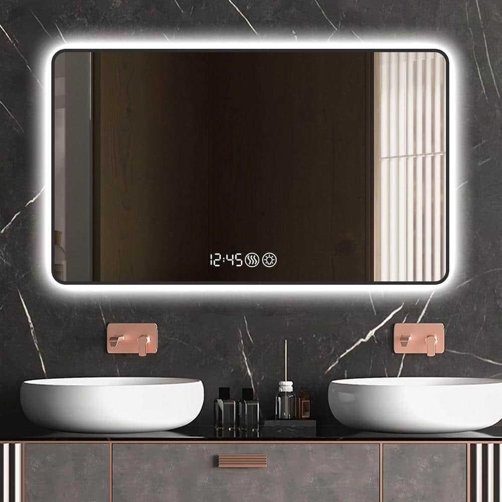 39 in. W x 29 in. H Rectangular Framed Dimmable 3-Color LED Light Wall Bathroom Vanity Mirror in Black price history on PriceWatchPro