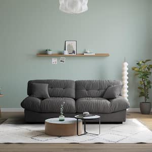 89 in. W Gray Frosted Velvet 2 Seats Deep Button Tufted Loveseat Sofa