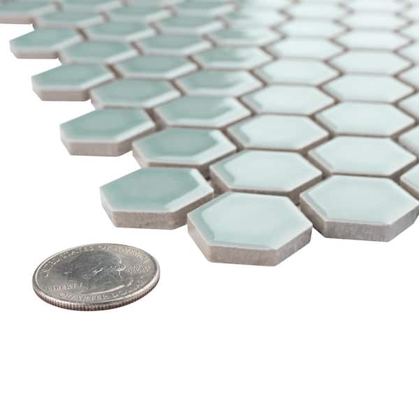 Tribeca 1 in. Hex Glossy Mist 6 in. x 6 in. Porcelain Mosaic Take Home Tile Sample