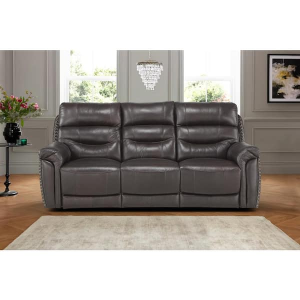 EVERGLADE HOME Moapa 164 in. W Round Arm Faux Leather Rectangle Sofa in Brown with 5-Seats