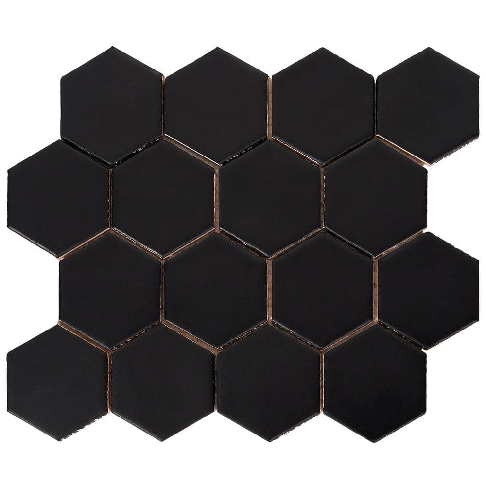 Milton Black Matte Ceramic Hexagonal Mosaic Tile