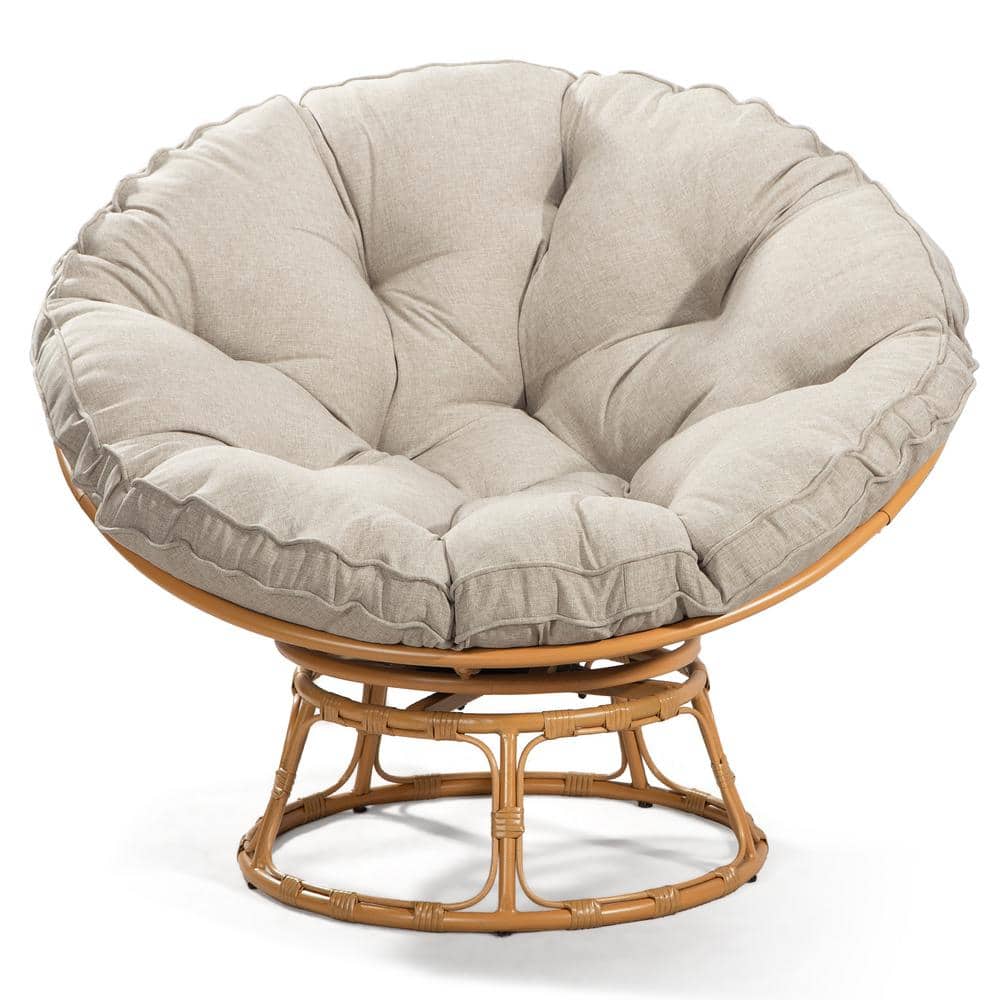 Outdoor Brown Wicker Lounge Chair 360° Swivel Base, Large Saucer Chair Egg