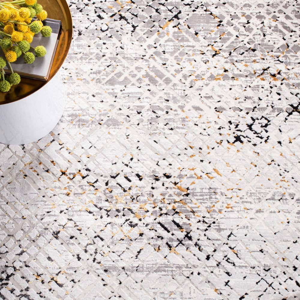 Cream and Charcoal Abstract Hand-knotted Rectangular Area Rug