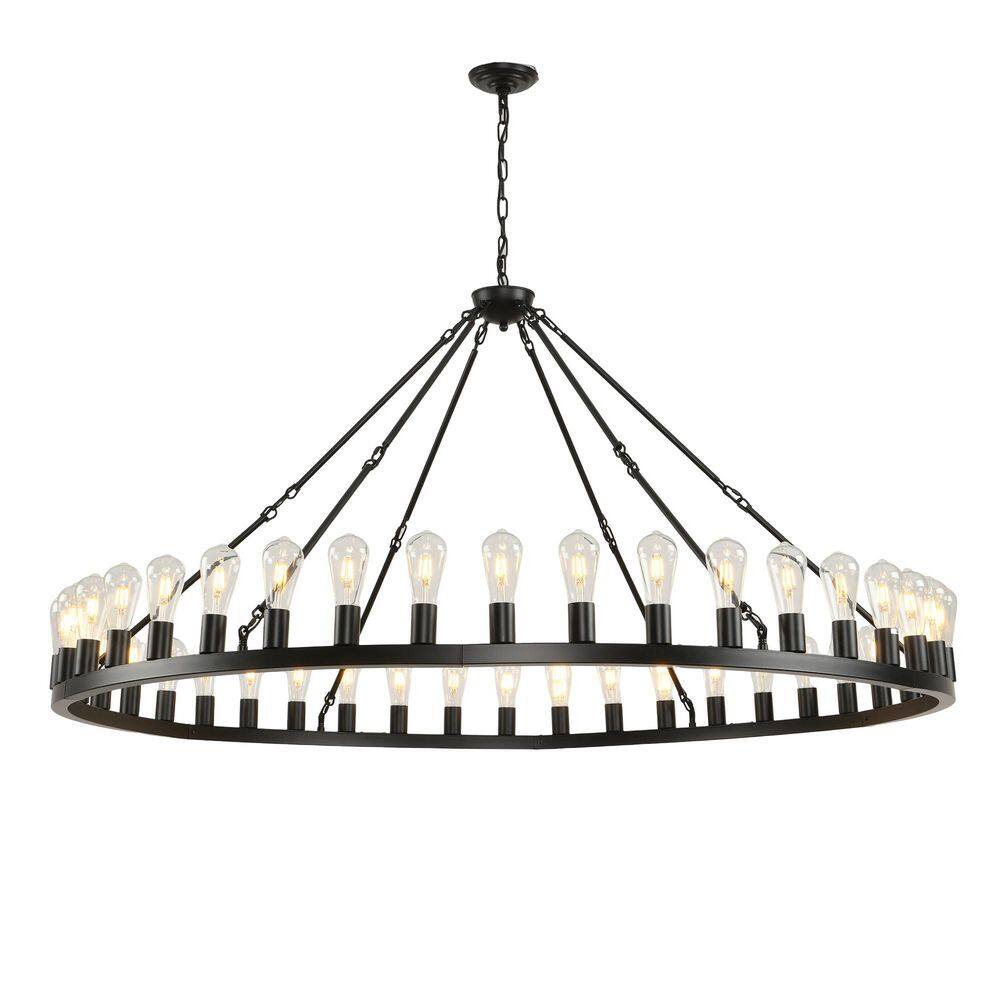 64 in. 42-Light Black Wagon Wheel Chandelier, Extra Large Farmhouse Industrial Round Pendant Light for High Ceiling price history on PriceWatchPro
