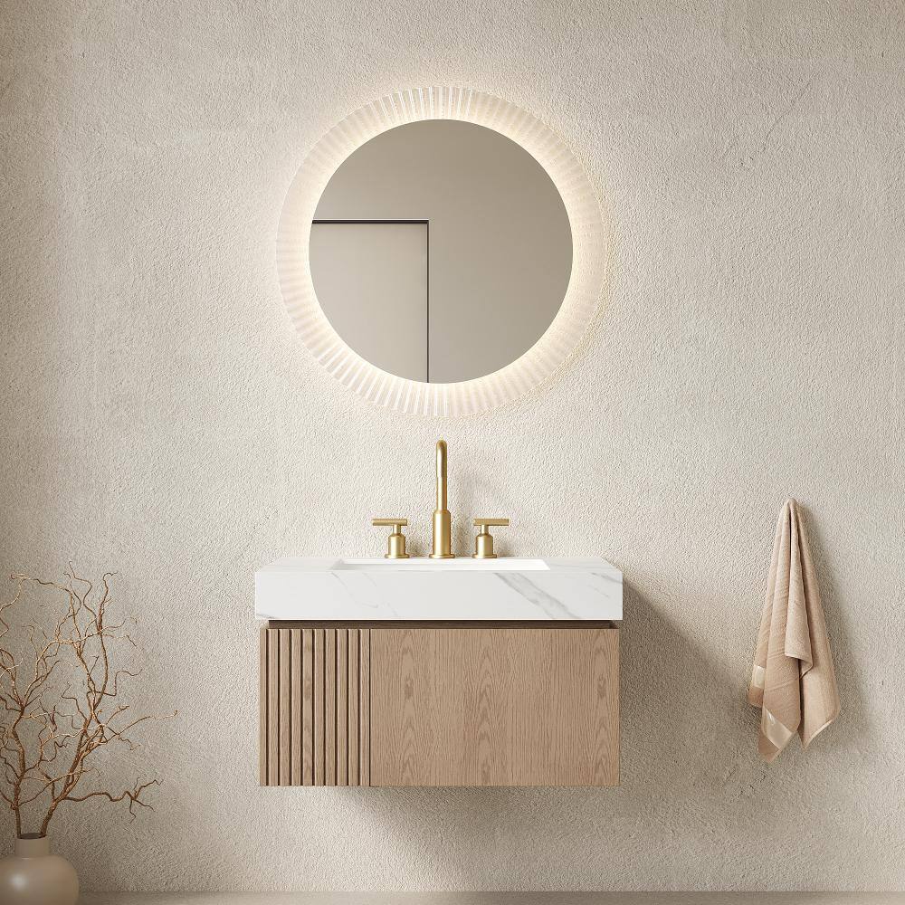 MURI 30 in. Floating Bathroom Vanity with Sink, Carrara White Sintered Stone Top, Ceramic Basin, Heidelberg Woodgrain price history on PriceWatchPro