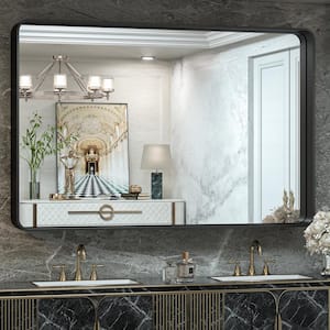 55 in. W x 36 in. H Rectangular Aluminum Framed Wall Mount Bathroom Vanity Mirror in Black