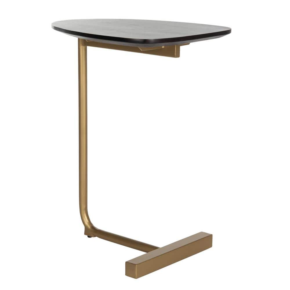 Transitional Triangular Black & Gold Wood Metal C-Table