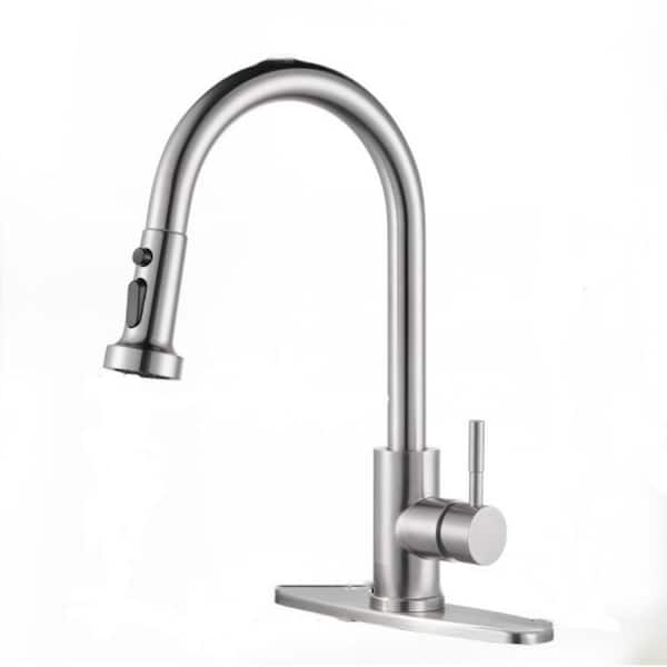 Aleasha Single Handle Pull Down Sprayer Kitchen Sink Faucet In Brushed 