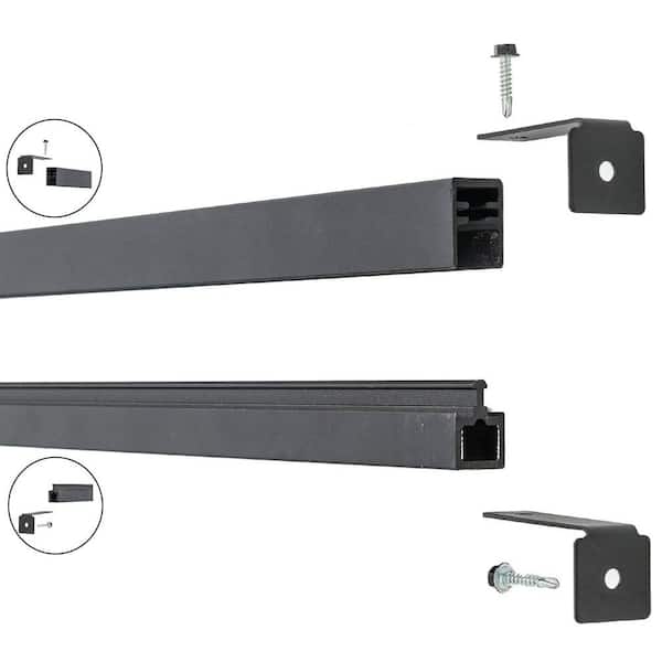Euro Style 1 in. x 0.75 in. x 71 in. Black Aluminum Top/Bottom Frame Kit Fence Bracket