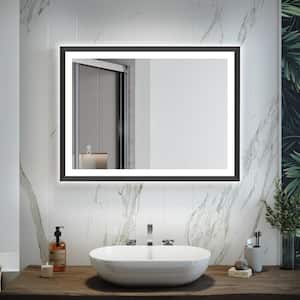 28 in. W x 36 in. H Rectangular Framed Anti-Fog LED Light Wall Bathroom Vanity Mirror with Touch Button, Silver