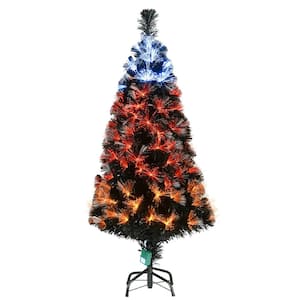 4 ft. Black Fiber Optic Artificial Halloween Tree with Candy Corn Color Lights, 8 Functions