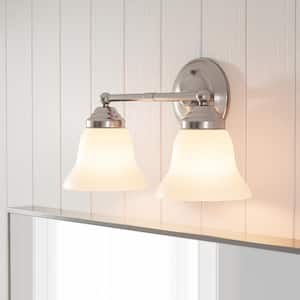 Ashhurst 2-Light Brushed Nickel Vanity Light with Frosted Glass Shades