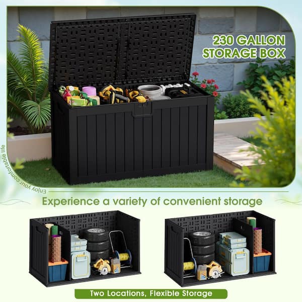 Tozey 230 Gal. Resin Storage Deck Box for Outdoor Indoor, Black T