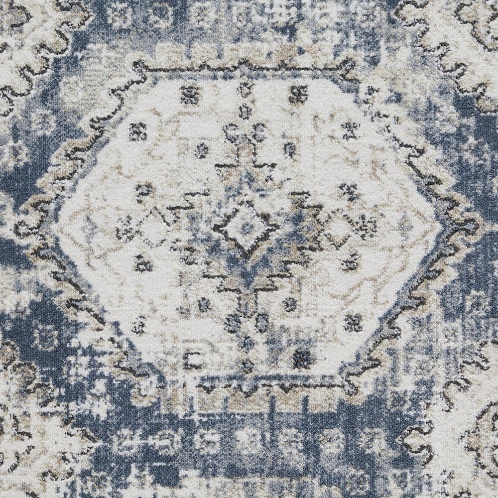 Kehleigh Blue Medallion Stain-Resistant Rectangular Area Rug