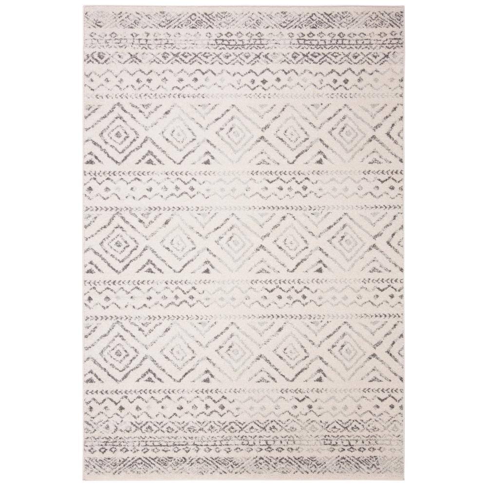 Ivory and Grey Hand-Knotted Boho-Chic Synthetic Area Rug