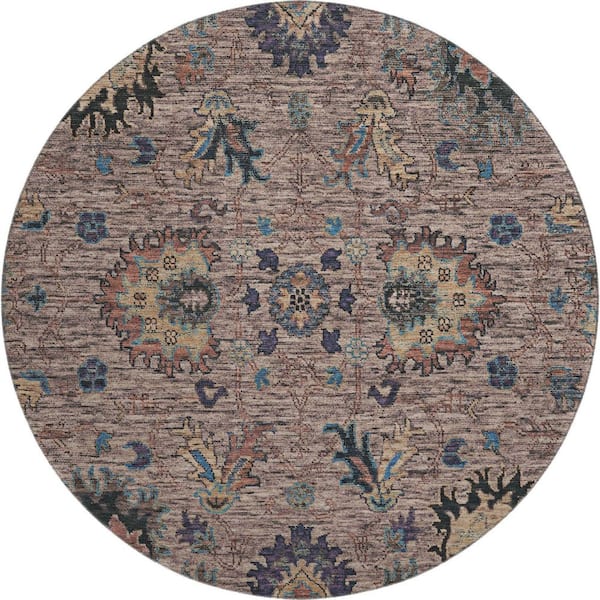 Mayfield Premium Machine Washable Abstract AMF2104 Mocha 8 ft. x 8 ft. Round Rug