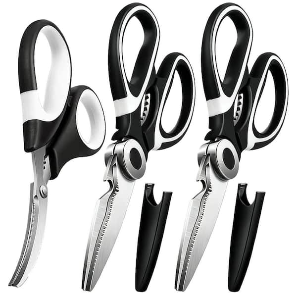 3 Pack Black with White Stainless Steel Kitchen Scissors All Purpose Cooking Shears for Cutting Meat Food Fish Poultry