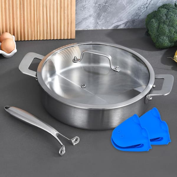 6 qt. Tri-Ply Stainless Steel Saute Pan with Lid Deep 12 in. Dishwasher Safe Induction Compatible Ergonomic Handles