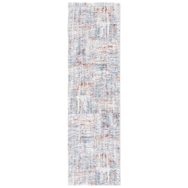 Berber Shag Blue Rust/Ivory 2 ft. x 12 ft. Abstract Runner Rug
