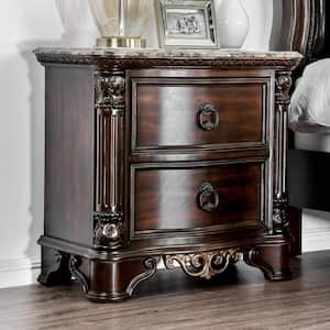 2-Drawer Menodora Brown Cherry Night Stand 28.50 in. H x 30 in. W x 17.50 in. D