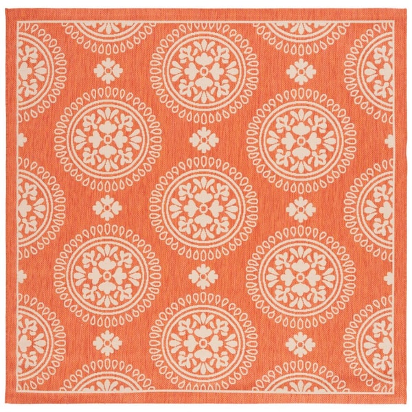 Courtyard Terracotta 7 ft. x 7 ft. Floral Geometric Indoor/Outdoor Square Area Rug
