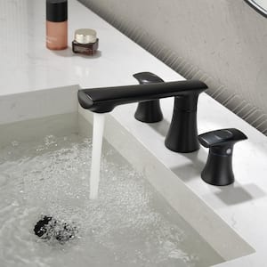 Modern Knobs 8 in. Widespread Double Handle Bathroom Faucet in Matte Black