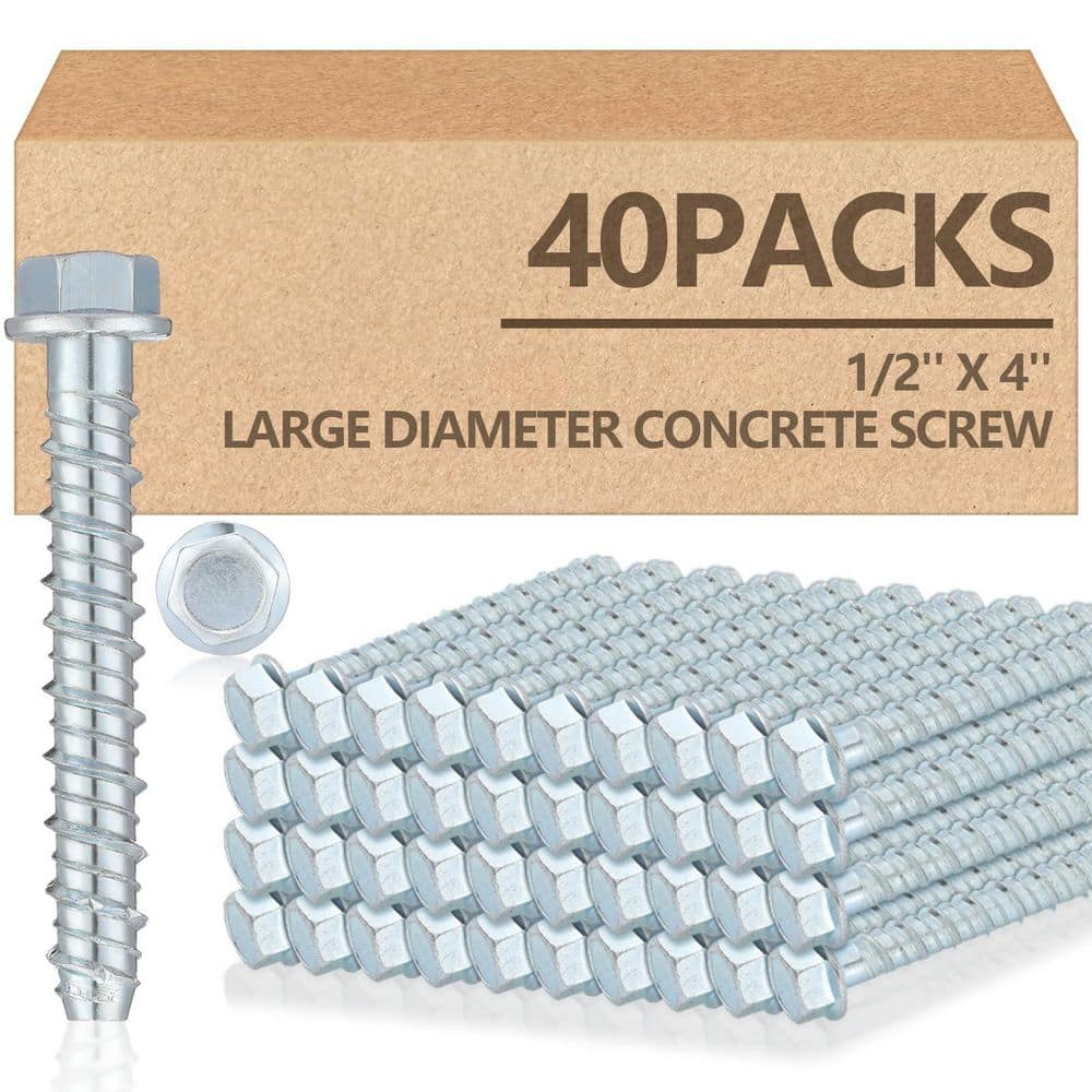 40 Pack 1/2 in. x 4 in. Concrete Screw Anchors Galvanized Large Diameter Heavy Duty Plated Concrete Anchors price history on PriceWatchPro