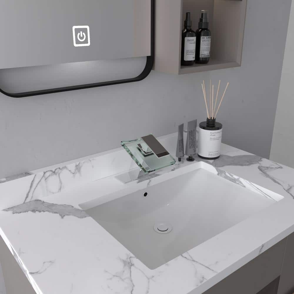 Polished Chrome Glass Spout Single-Handle Low-Arc Bathroom Faucet