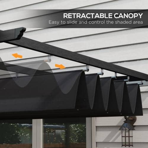 Gray 10' x 12' Wood Grain Aluminum Retractable Pergola Canopy
