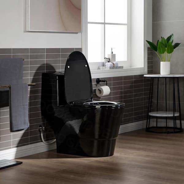 1.85 Gallons Per Minute GPF Elongated Height One-Piece Black Toilet (Seat  Included)