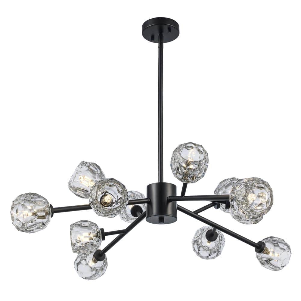 Black Metal and Clear Glass 12-Light Sputnik Chandelier