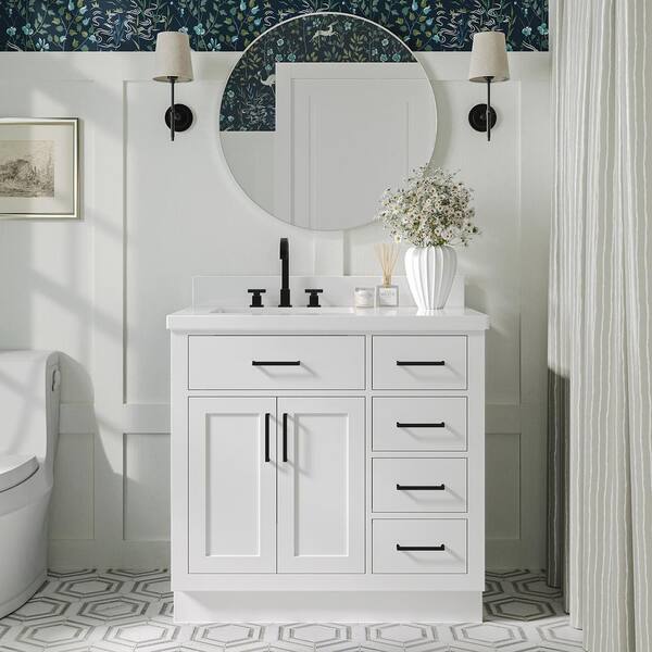 ARIEL Hepburn 37 in. W x 22 in. D x 36 in. H Bath Vanity in White with ...