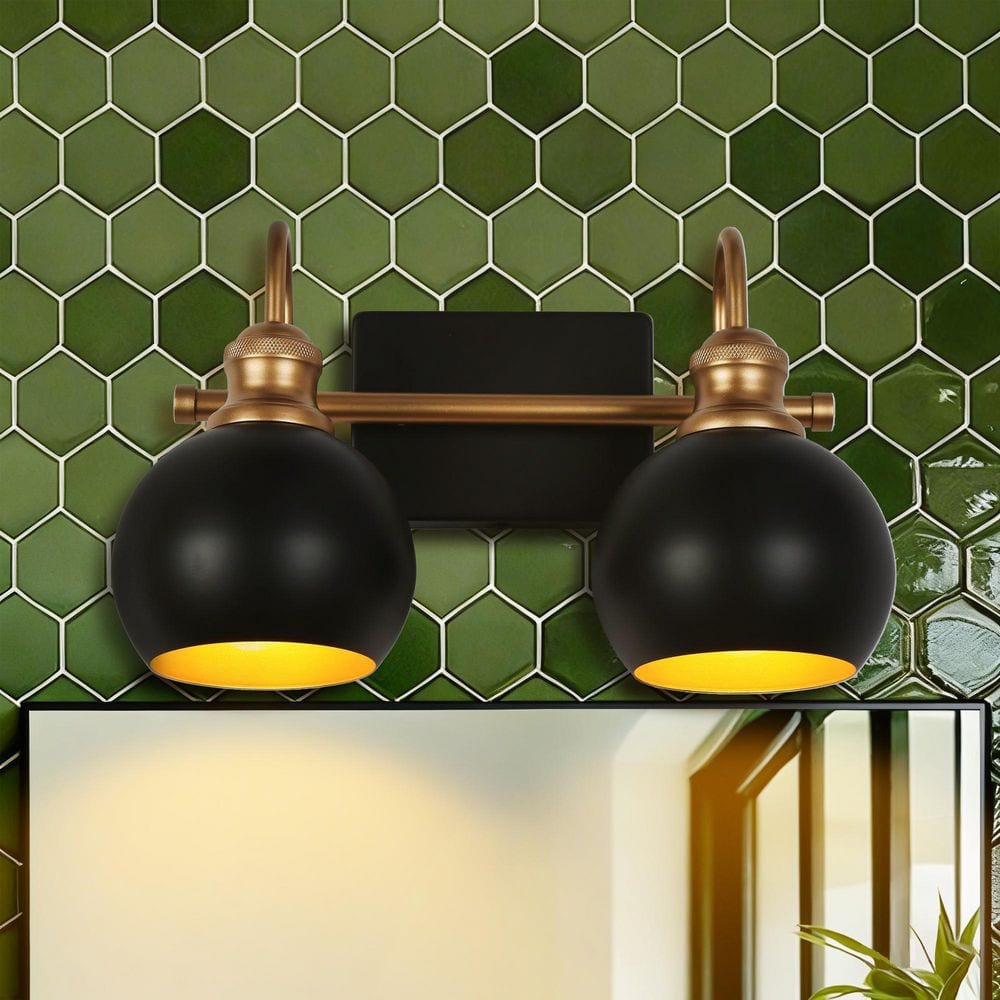 Farmhouse Gold Globe Vanity Light, 14 in. 2-Light Modern Black Bathroom Wall Light Sconce price history on PriceWatchPro