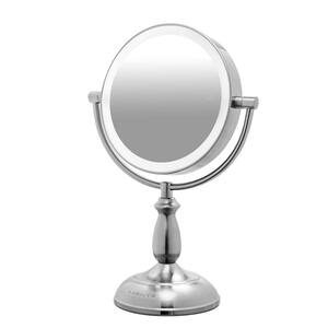 9.5 in. x 14.1 in. Lighted Magnifying Tabletop Makeup Mirror in Nickel Brushed