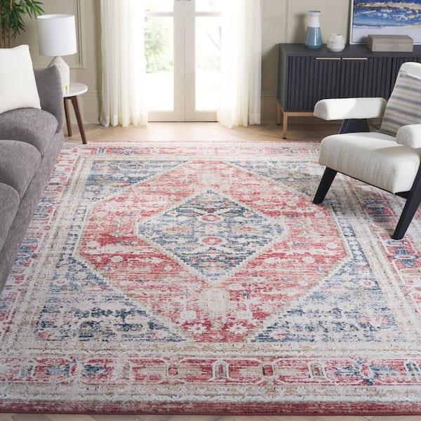 Rosewood 8 ft. x 10 ft. Blue/Red Distressed Ornate Area Rug