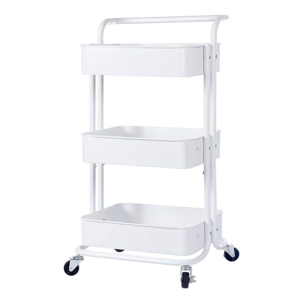 3-Tier White Corner Steel Kitchen Cart Adjustable Metal Free Standing Corne