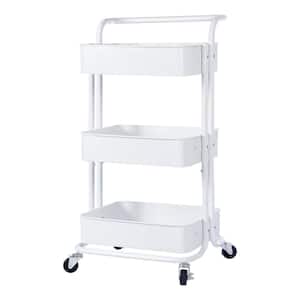 3-Tier White Corner Steel Kitchen Cart Adjustable Metal Free Standing Corner Rolling Storage Display Rack