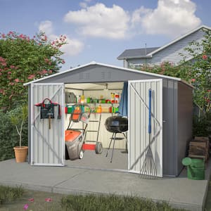 10 ft. W x 8 ft. D Outdoor Metal Tool Storage Shed with Vents and Lockable-Door (74 sq. ft.), Gray