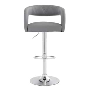 Bar Stools 25.59 in. Gray High Metal Bar Stool Counter Stool with Faux Leather Seat and Arms, Set of 2