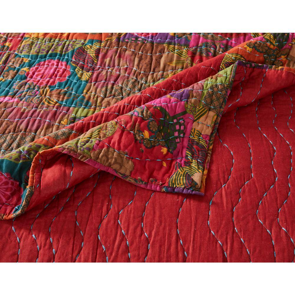 King Multicolor Cotton Reversible Floral Quilt Set